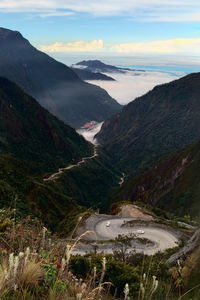 High angle view of valley against sky