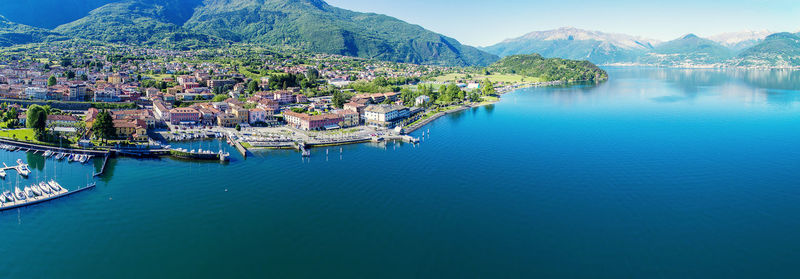 Panoramic view of city by sea