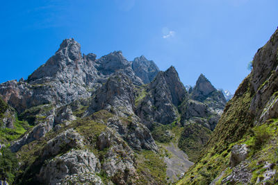 Low angle view of rocks against sky