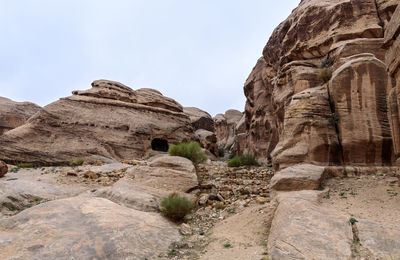 Low angle view of rock formations