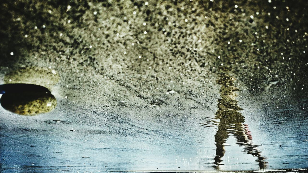 water, wet, rain, drop, reflection, street, puddle, weather, season, full frame, monsoon, raindrop, close-up, backgrounds, rainy season, road, outdoors, one person, splashing, day