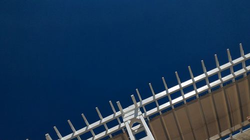 Low angle view of built structure against clear blue sky