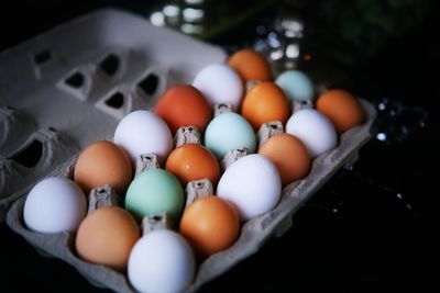 High angle view of eggs in container