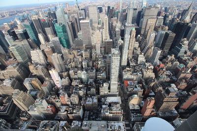 High angle view of city buildings