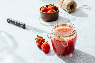 Close-up of strawberries on table