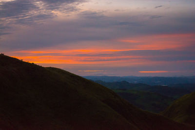 Scenic view of mountains against sky during sunset