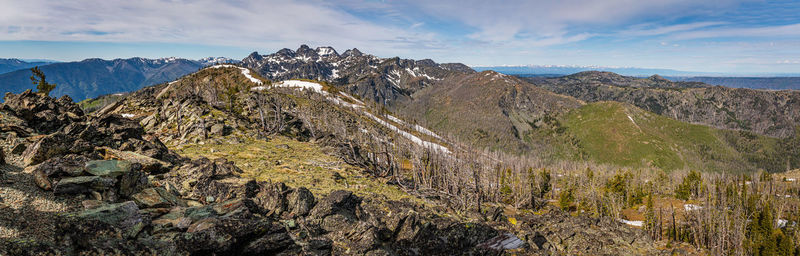 Panoramic view of landscape and mountains against sky