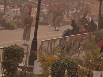 High angle view of people in city