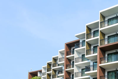 Low angle view of buildings against clear sky