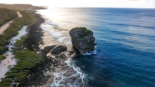 High angle view of rocks on beach