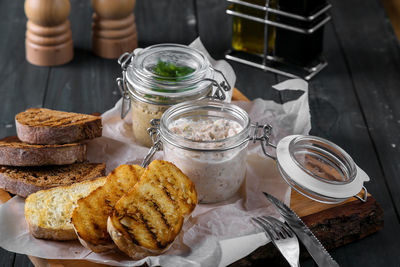 High angle view of breakfast on table
