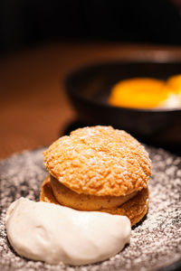 Paris-brest , french famous dessert made of choux pastry and praline cream