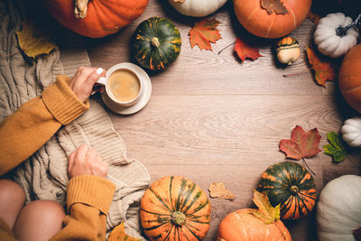 High angle view of pumpkin on table