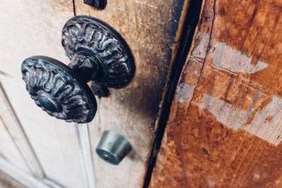 High angle view of metallic doorknob