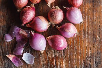 High angle view of onions on table