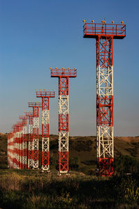 Low angle view of crane against clear sky