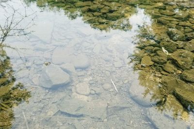 High angle view of ice floating on lake