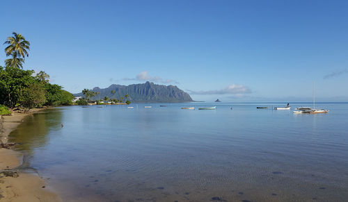 Scenic view of sea against blue sky