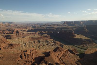 Dead horse point aerial view of landscape against sky during sunset