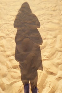 High angle view of man standing on sand