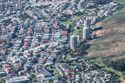 High angle view of street amidst buildings in city