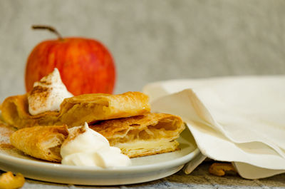 Close-up of breakfast served on table