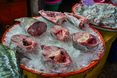 High angle view of food in market
