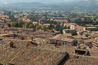 High angle view of buildings in city