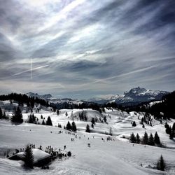 Scenic view of landscape against sky during winter