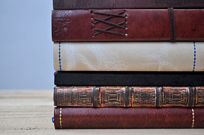 Stack of books on table