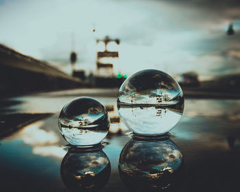 Close-up of crystal ball on table