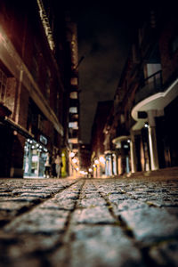 Surface level of illuminated city at night