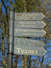 Close-up of information sign on tree