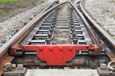 Close-up of train on railroad track