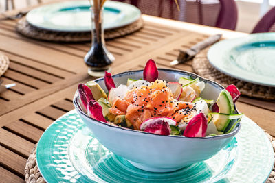 Close-up of food in plate on table