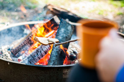 Close-up of meat on barbecue grill