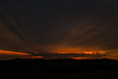 Scenic view of silhouette mountains against sky during sunset