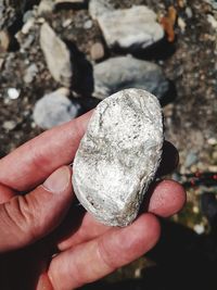 Close-up of hand holding stones