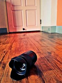 High angle view of hardwood floor at home