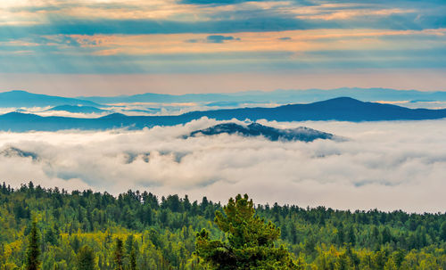 Panoramic view of landscape against sky during sunset