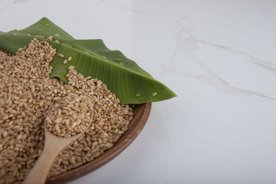 High angle view of breakfast on table