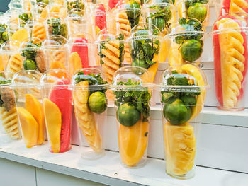 Close-up of fruits in glass