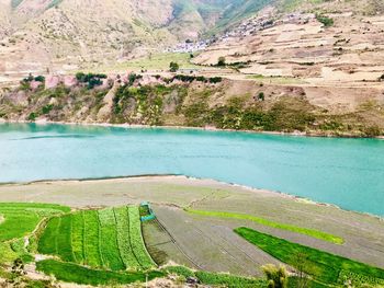 High angle view of agricultural landscape