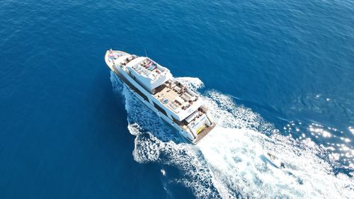 High angle view of ship in sea