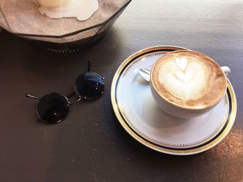 High angle view of coffee on table