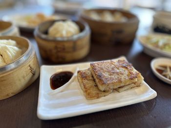 Close-up of food on table