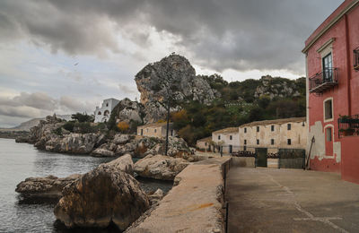 Panoramic view of rocks against sky