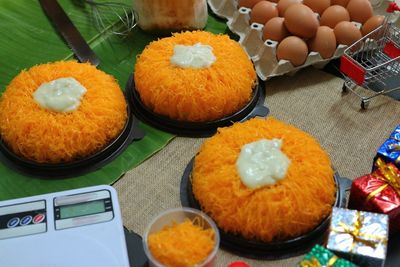 High angle view of food on table