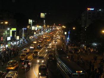 High angle view of road in city at night