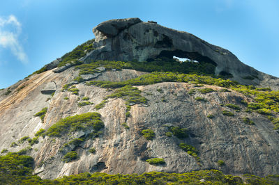 Low angle view of rock formation against sky